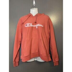 Champion Hoodie Womens Large Coral Reverse Weave Pullover Chenille Logo GF857